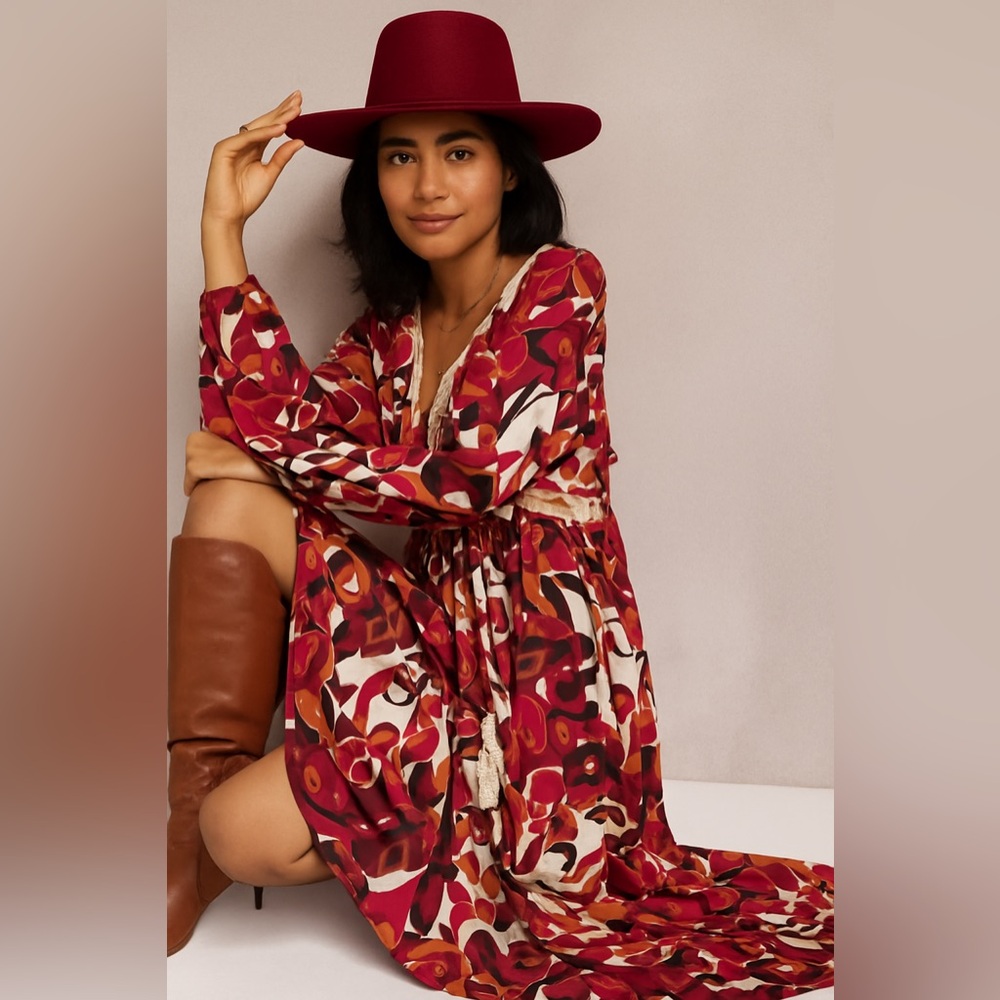 Entro Vibrant Red and Orange Maxi Dress